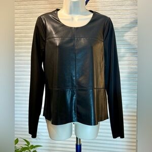 Bagatelle Black Faux Leather Front Long Sleeve Top